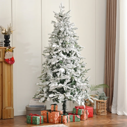 Unlit 7FT Snowy PE PVC Mixed Christmas Tree with Full Branch Tips in