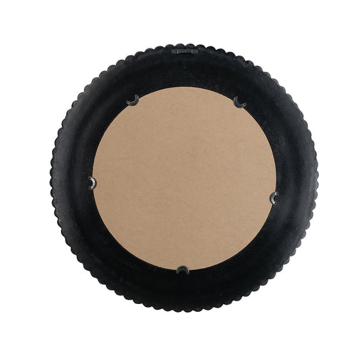 D26.5' Round Black And Gold Wooden Accent Mirror With Woven Texture