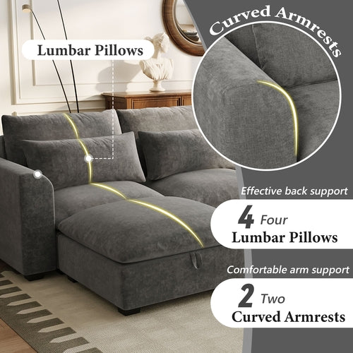 U-shaped Freely Transformable Modular Corner Sofa with Two Ottomans,