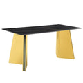 Black Marble-Patterned Slab Dining Table with Golden Stainless Steel
