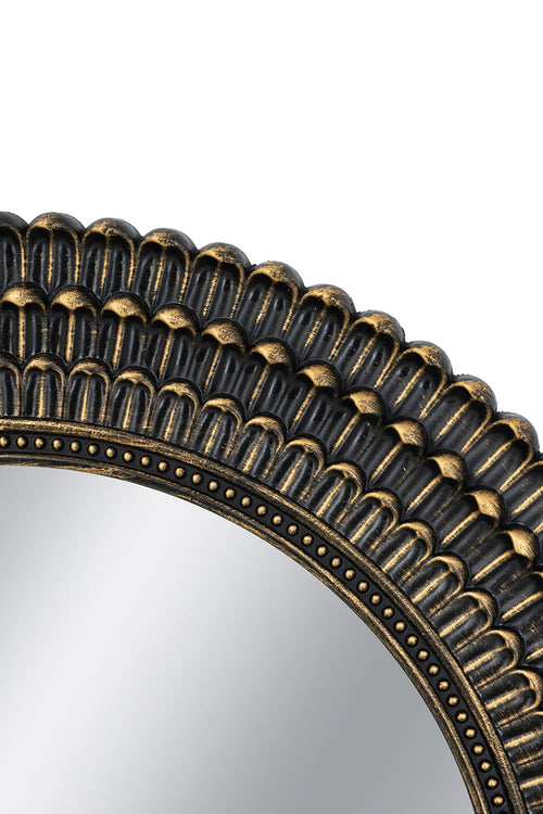 D26.5' Round Black And Gold Wooden Accent Mirror With Woven Texture