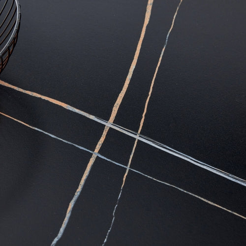 Black Marble-Patterned Slab Dining Table with Golden Stainless Steel