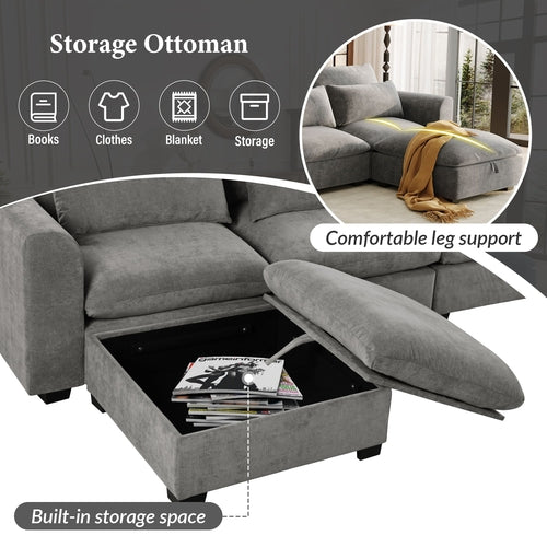 U-shaped Freely Transformable Modular Corner Sofa with Two Ottomans,