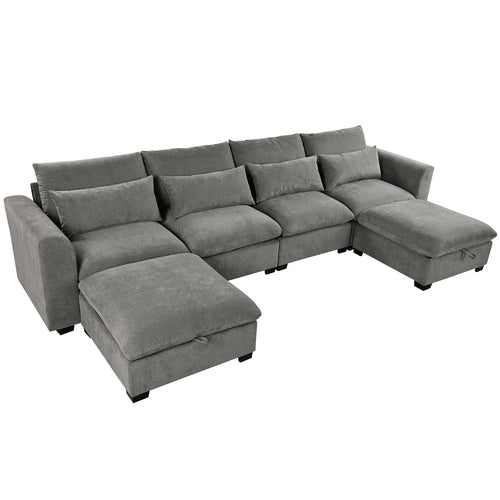 U-shaped Freely Transformable Modular Corner Sofa with Two Ottomans,