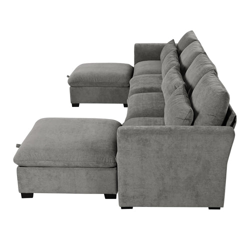 U-shaped Freely Transformable Modular Corner Sofa with Two Ottomans,