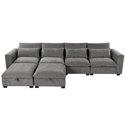 U-shaped Freely Transformable Modular Corner Sofa with Two Ottomans,