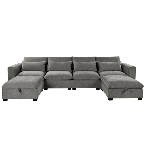 U-shaped Freely Transformable Modular Corner Sofa with Two Ottomans,