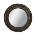 D26.5' Round Black And Gold Wooden Accent Mirror With Woven Texture