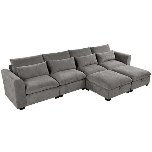 U-shaped Freely Transformable Modular Corner Sofa with Two Ottomans,