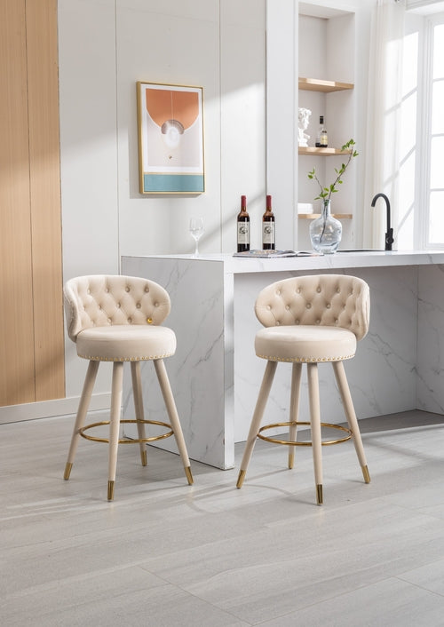 Counter Height Bar Stools Set of 2 for Kitchen Counter Solid Wood Legs